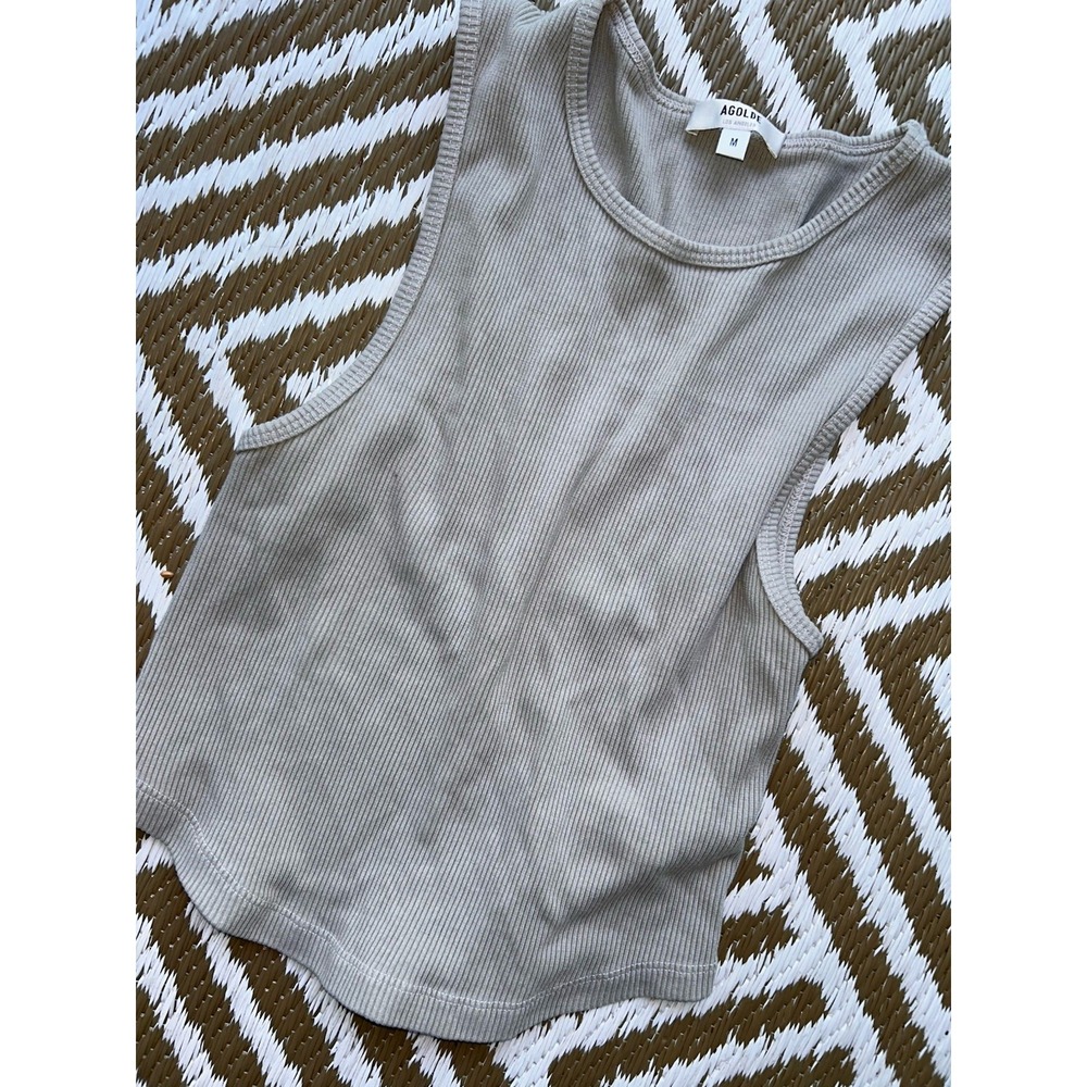 Agolde Women Tank Top Mediu Gray Stretch Scoop Neck Pullover Ribbed Cotton Blend